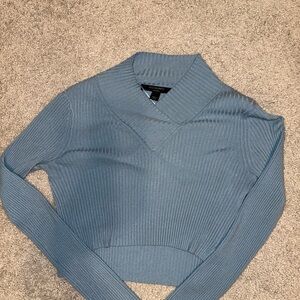 All Saints Blue V-Neck Ribbed Sweater